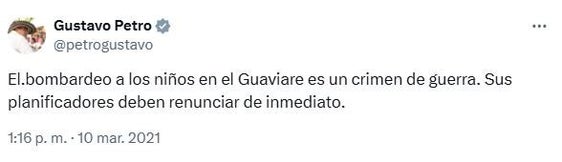 Petro afirmó que los bombardeos eran un crimen de guerra si atacaban a menores de edad.